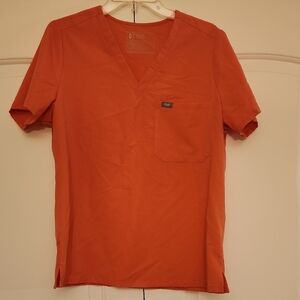 Figs Women's Orange V-Neck Short Sleeve Tee